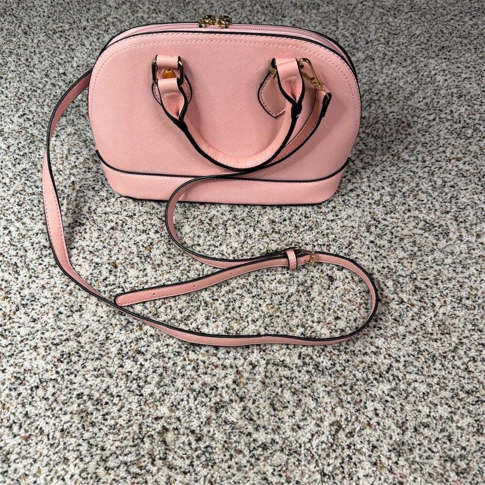 Bagsure Women's Pink Dome Satchel Handbag with Dual Handles & Strap
